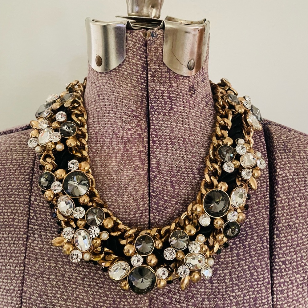 White House Black Market Chunky Gold Chain Jeweled Statement Necklace with
